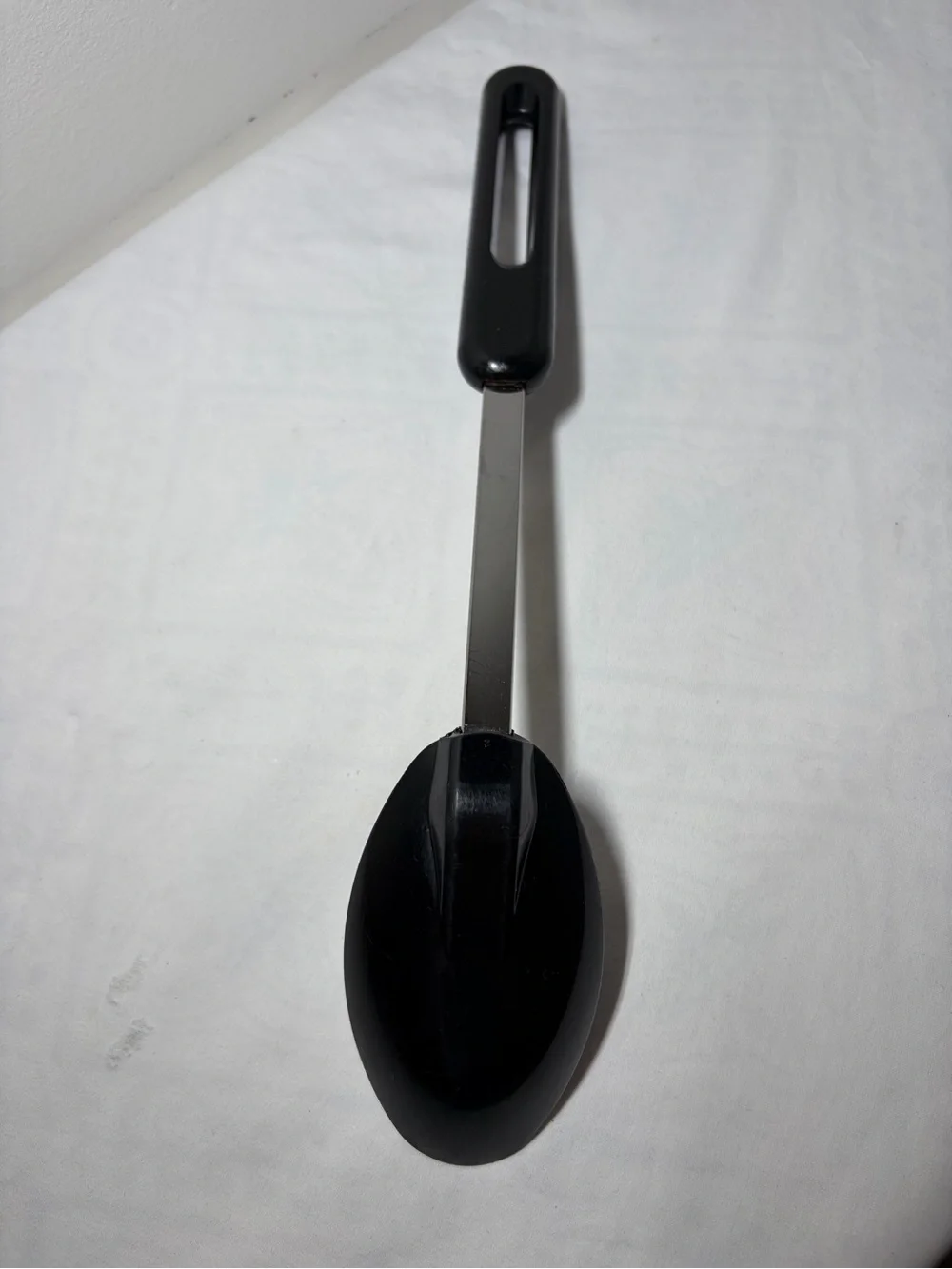 Bonny BONNY U.S.A Metal Cooking Spoon, Black Plastic Handle, Silver Solid